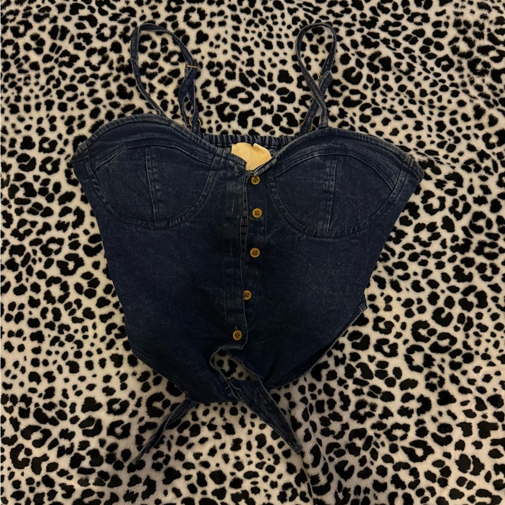 Stylish Dark Denim Bustier with Button Details